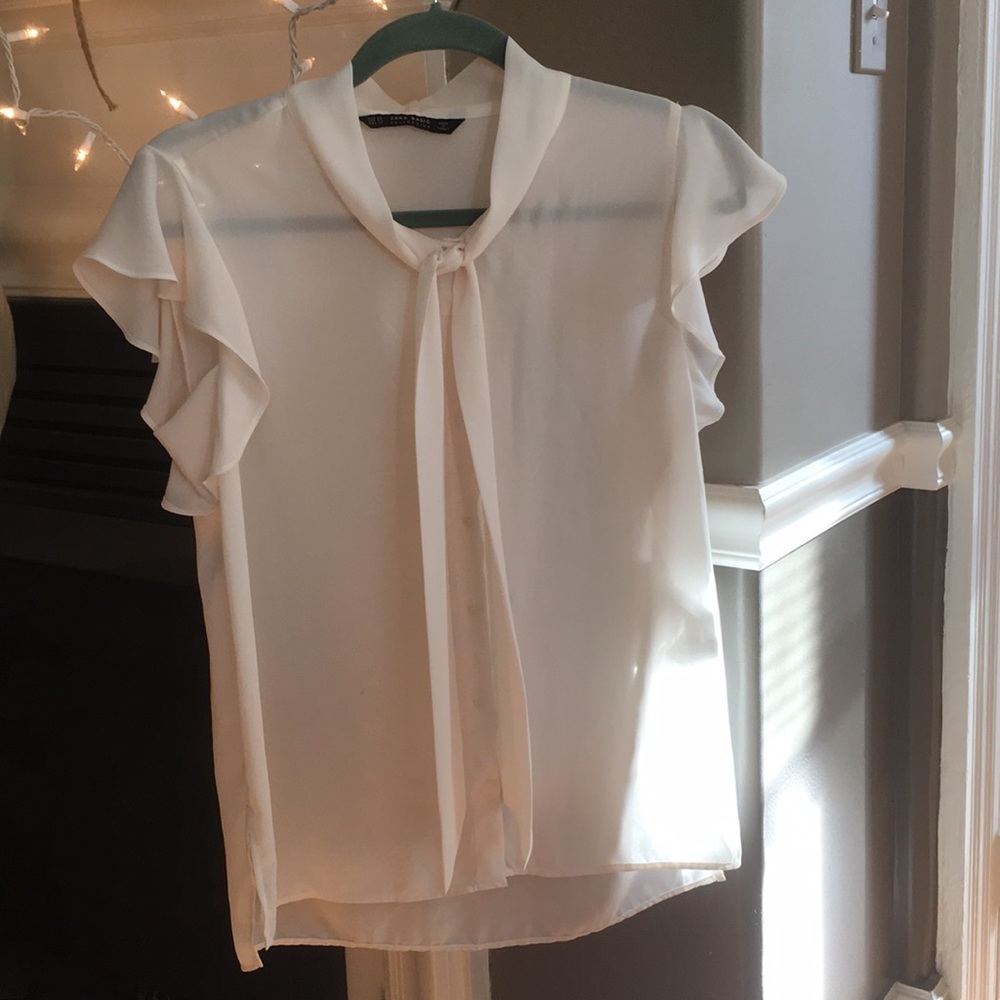 XS Zara sheer white blouse